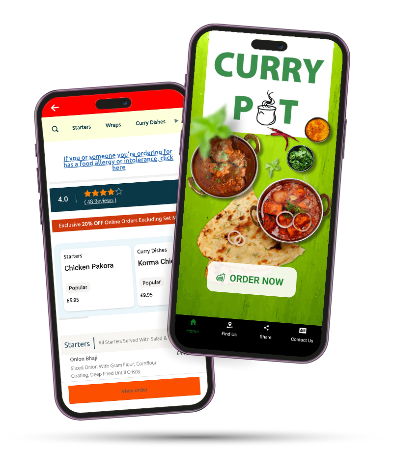 Curry Pot Indian Takeaway app mockup